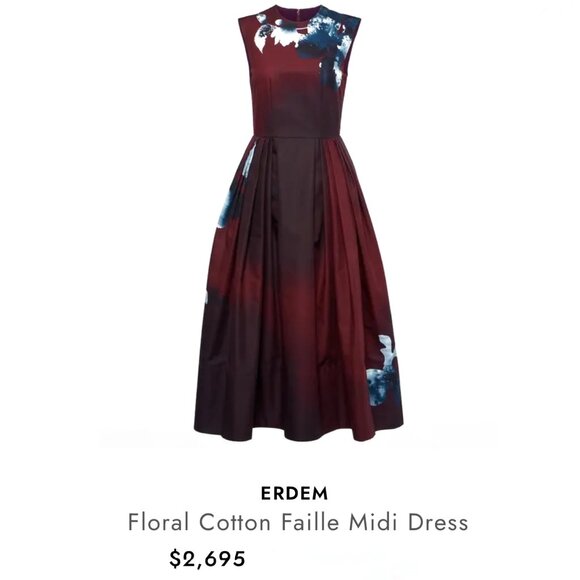 Erdem Floral cotton faille midi dress Size M NEW - Picture 11 of 12